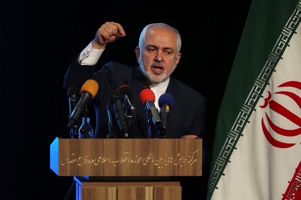 FILE — Iranian Foreign Minister Mohammad Javad Zarif speaks during a conference in Tehran, Iran, Feb. 23, 2021. (AP Photo/Vahid Salemi, File)