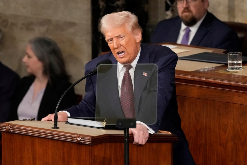 President Donald Trump addresses a joint session of Congress at the Capitol in Washington, Tuesday, March 4, 2025. (AP Photo/Ben Curtis)