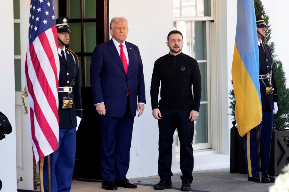 President Donald Trump welcomes Ukraine President Volodymyr Zelenskyy at the White House in Washington, Friday, Feb. 28, 2025. (AP Photo/Ben Curtis)