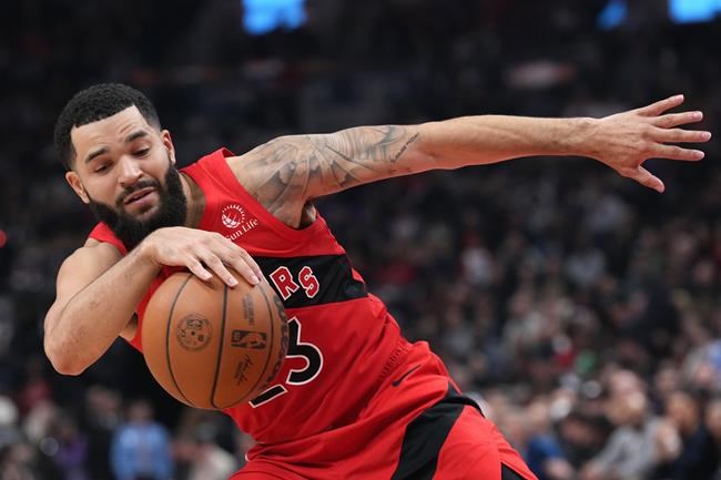Toronto Raptors guard Fred VanVleet (23) brings the ball up court against  the Charlotte Hornets during the second half of an NBA basketball game in  Charlotte, N.C., Friday, Feb. 25, 2022. (AP