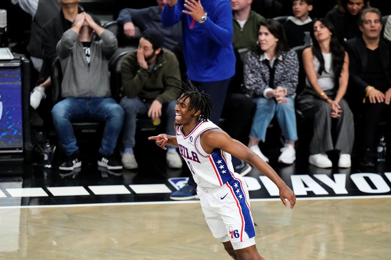 The shoes of Tyrese Maxey of the Philadelphia 76ers are seen