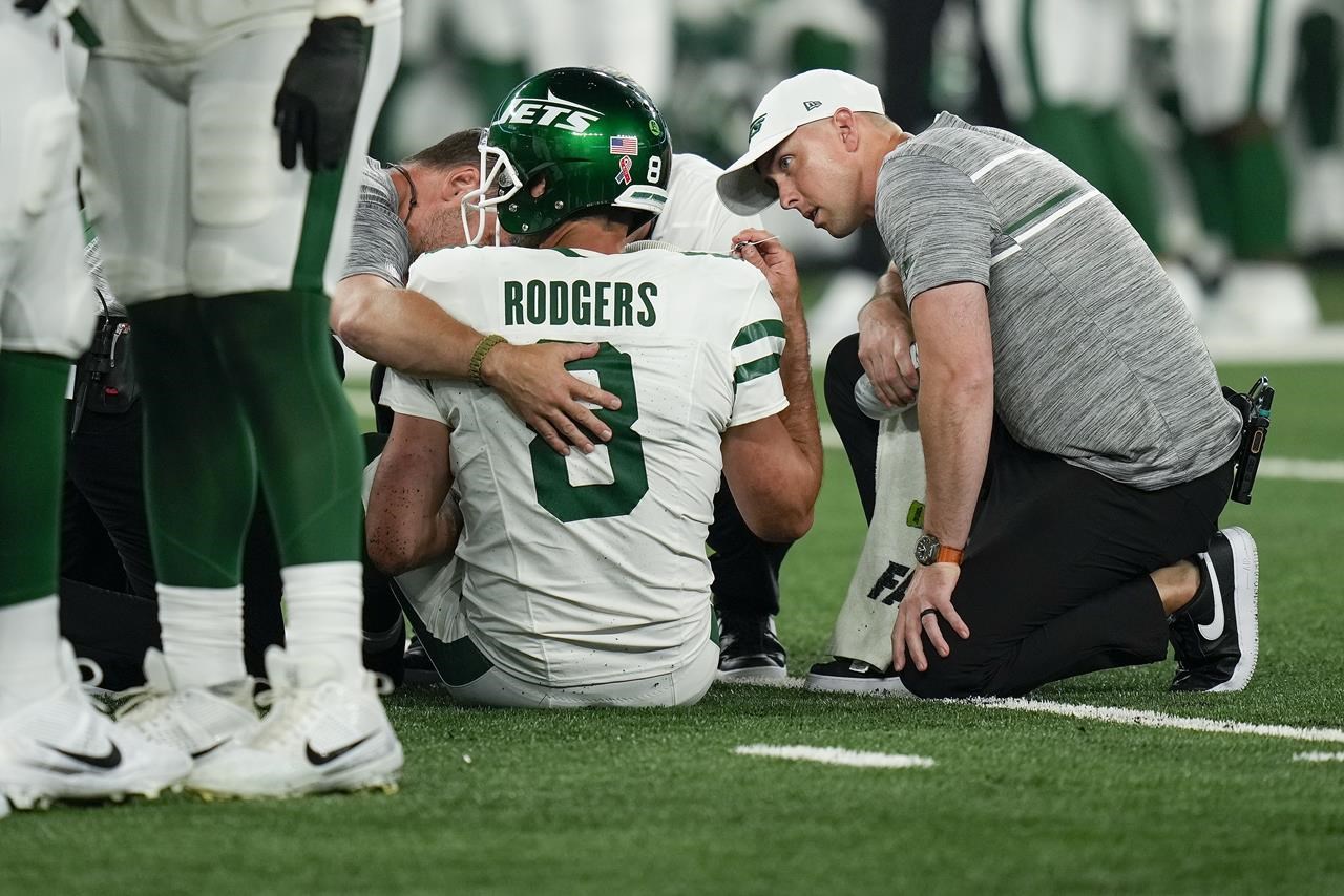 Aaron Rodgers hurts ankle in first series for Jets, is carted off sideline  and ruled out of game – Hartford Courant