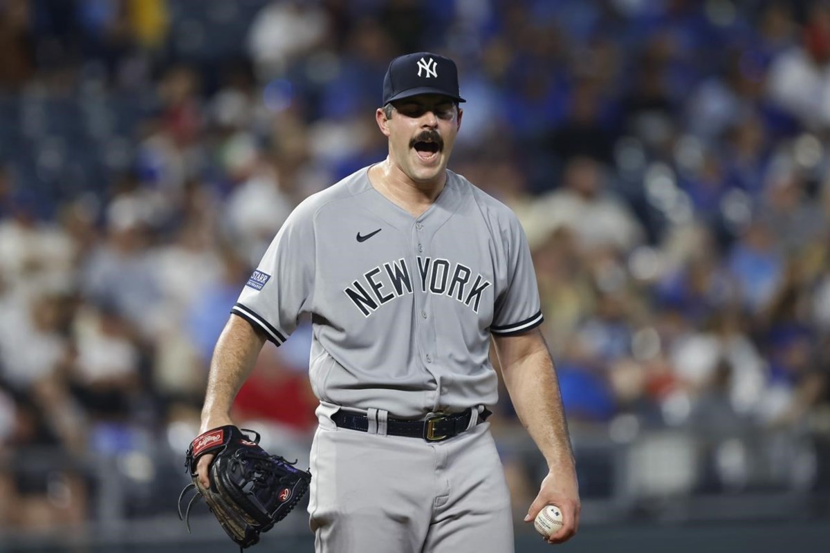 Carlos Rodon speaks with reporters after first rehab start for Yankees