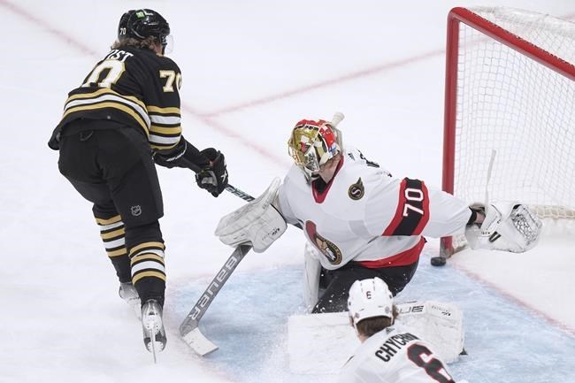 Pastrnak's hat trick leads Bruins past Senators 6-2 