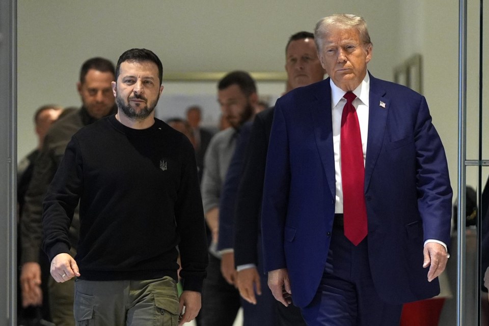 The Latest: Trump meets with Zelenskyy and Harris heads to US-Mexico border