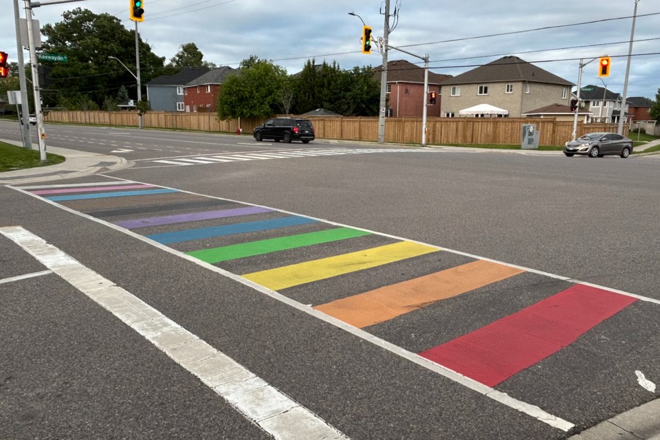 The rainbow crosswalk on Parkside Drive in Waterdown.