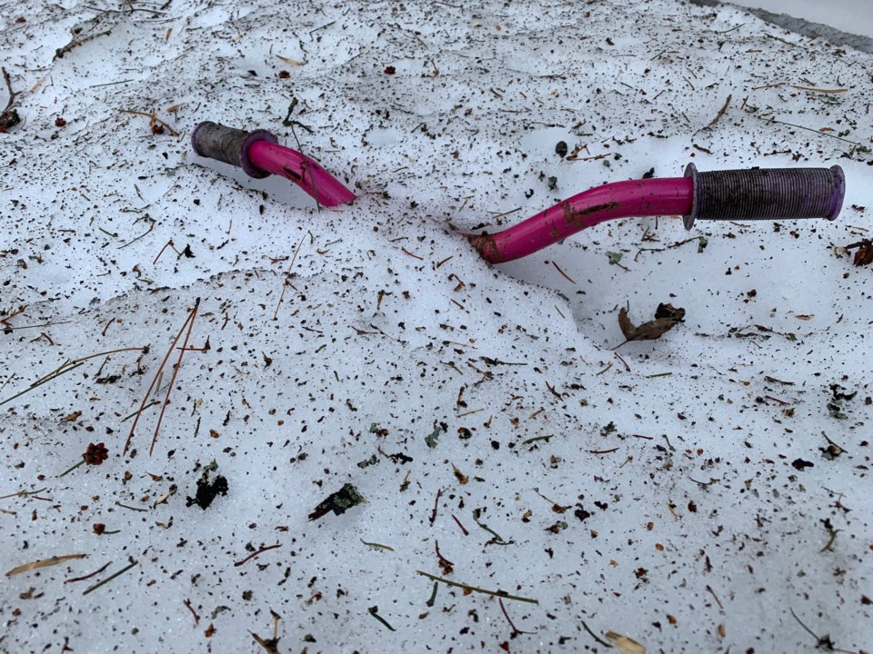 USED 2019-04-18goodmorning  2 Bicycle emerging from the melting snow. Photo by Brenda Turl for BayToday.