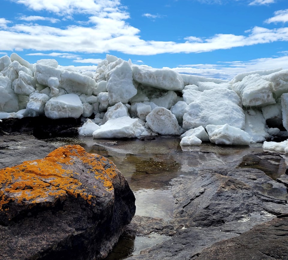 USED 2022-04-26goodmorningnorthbaybct  5 Ice meets rock  on the shores of Lake Nipissing. North Bay. Courtesy of Carrie Pinkerton.