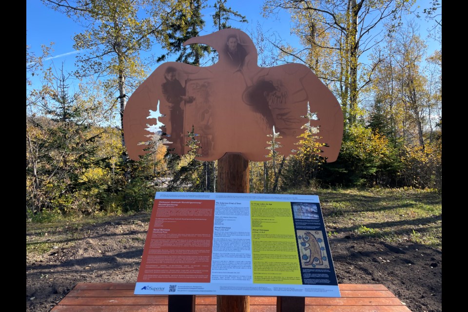 The Norval Morriseau monument at Nipigon's Bridgeview Lookout.

Photo by Austin Campbell.