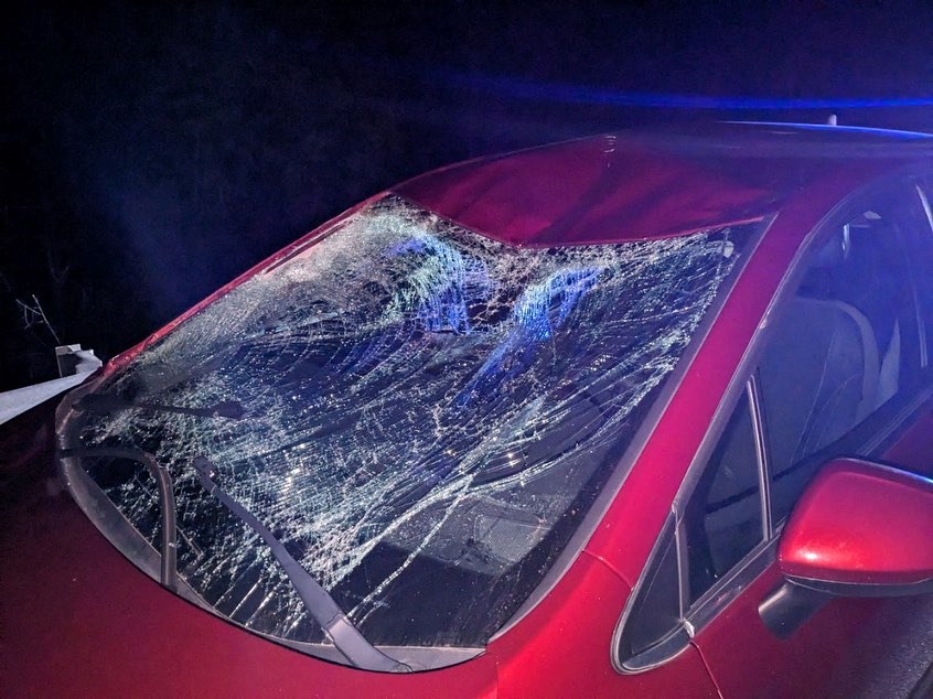 A passenger car sustained heavy damage in a collision on Highway 17 near Pays Plat (OPP/Facebook)