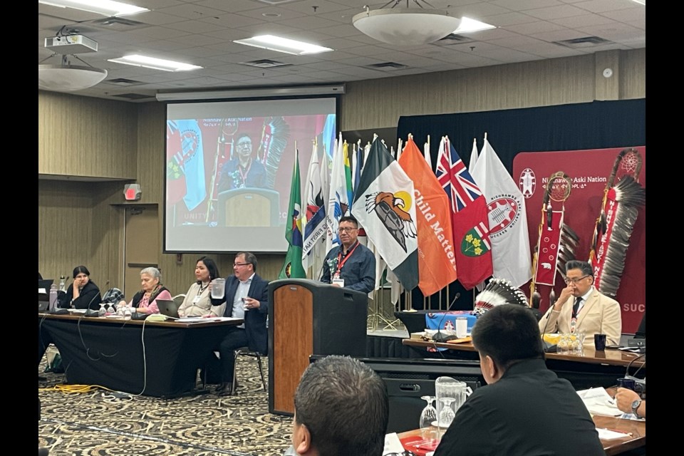 Alvin Fiddler addresses the Special Chiefs Assembly on May 22, 2024.