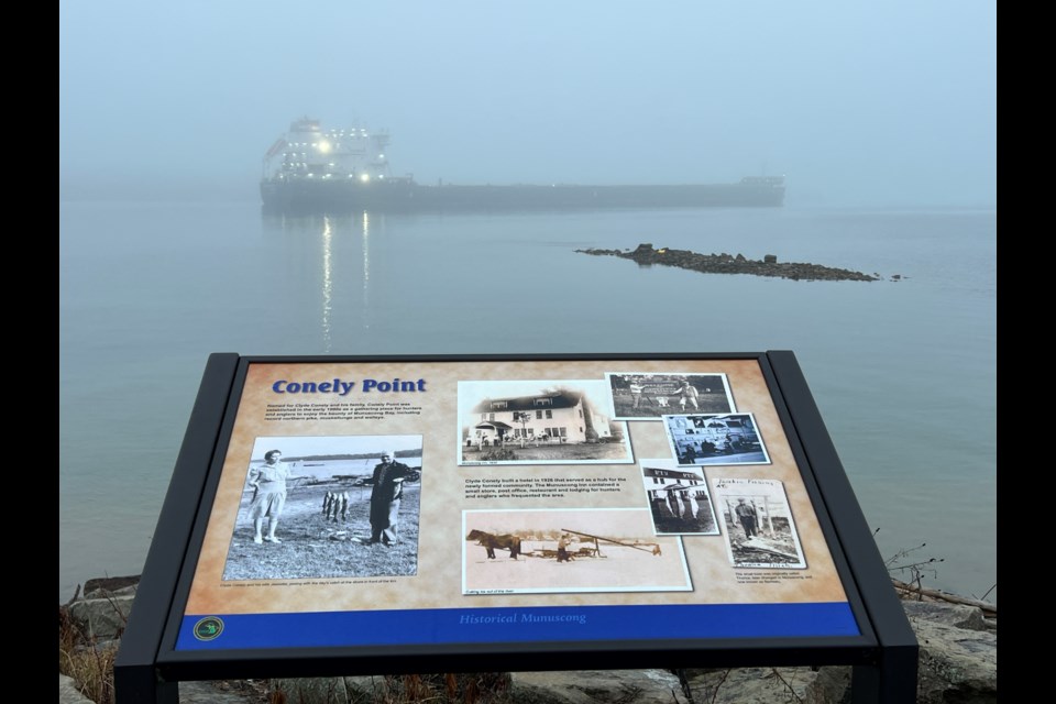 The Capt. Henry Jackman aground on the south end of Rock Cut in thick fog late afternoon Saturday.