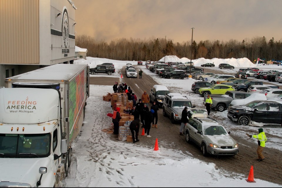 Around 15,000 pounds of food was distributed Thursday afternoon as part of the Feeding America Mobile Food Panty event at Big Bear Arena.