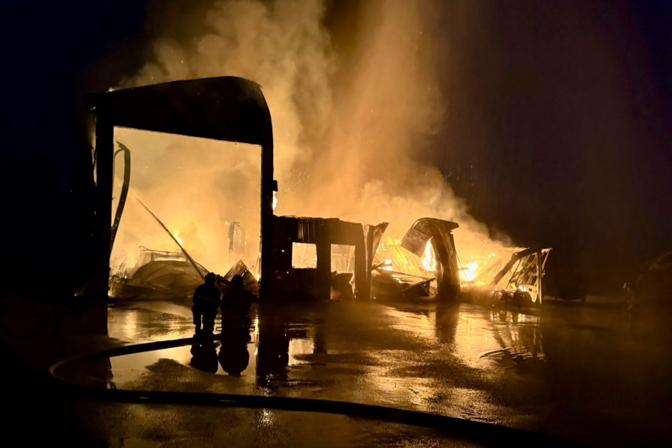 Several fire departments responded to a commercial building fire around 5:30 a.m. on 6 Mile Road west of M-129 in Dafter Township.