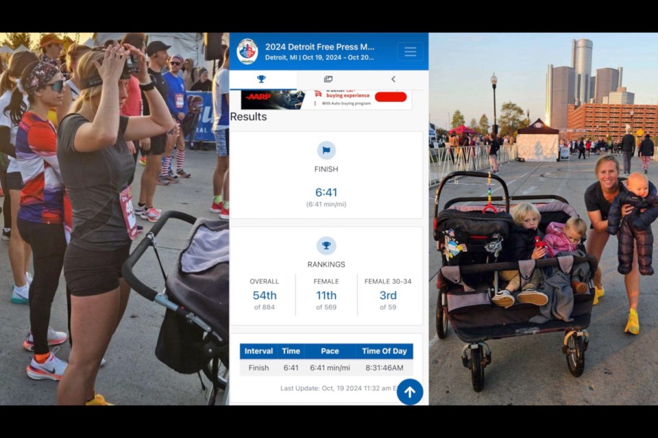 Dani Filipek recently ran in the Detroit Free Press Marathon's one mile race pushing her three young children in a stroller to earn her a spot in the record books.