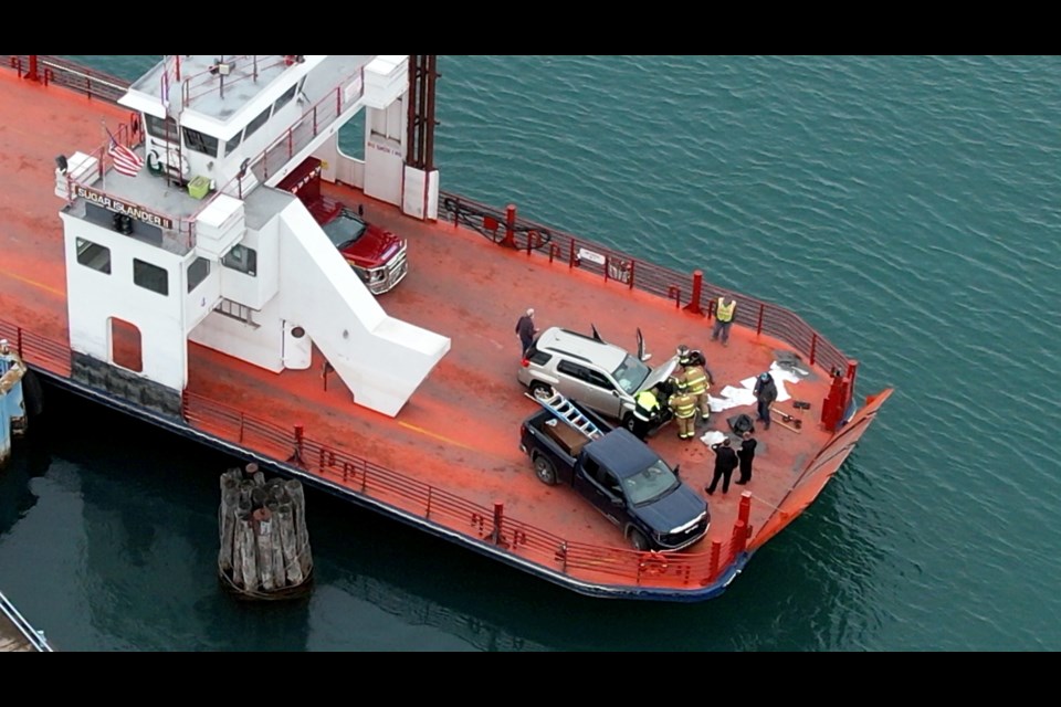 Sugar Island ferry service was halted after a car hit the ramp earlier today.  Ferry service was restored around 12:30 p.m. after a 1 hour 45 minute shut down.