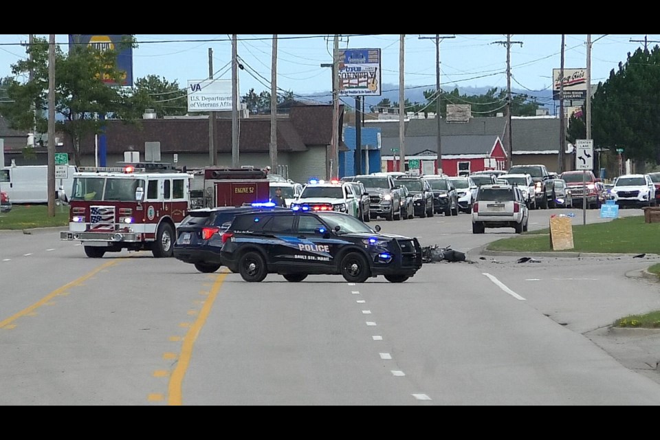 Multiple agencies responded to a motorcycle vs. vehicle accident on Bus. I-75 at the Walmart entrance just before 2 p.m. Sunday