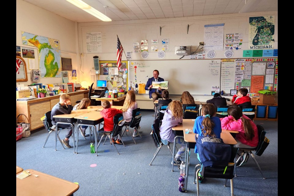 107th District State Representative Neil Friske celebrates March Reading Month by reading to third grade students at Lincoln Elementary School on Monday, March 7, 2023 