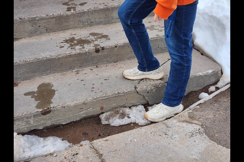 Lake Superior State University (LSSU) students are concerned over campus conditions, like the steps seen here.