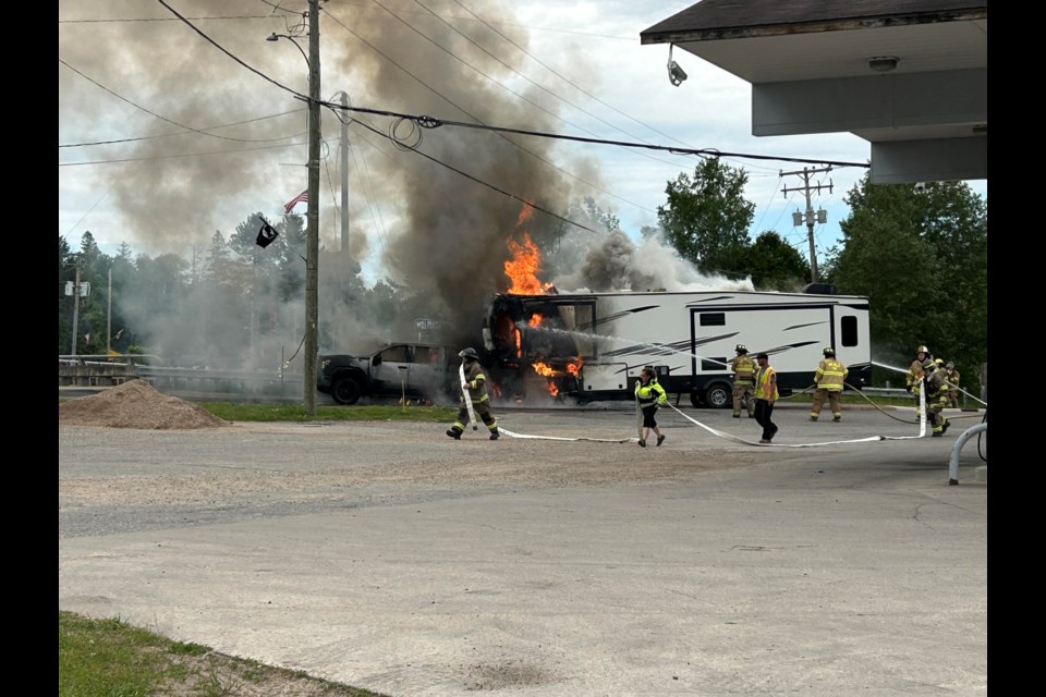 Camper fire in front of Bay Mart in Brimley.