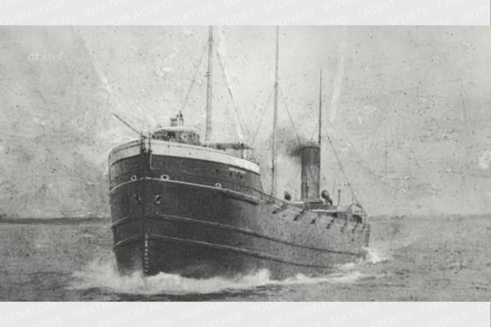 The 300-foot steel steamer Western Reserve sank in 1892.