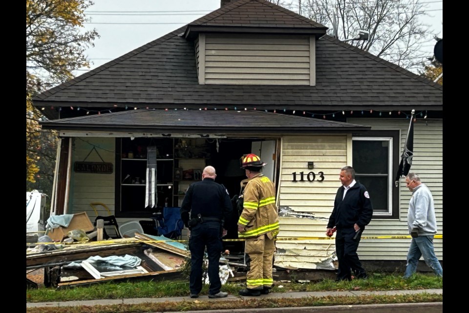 A red Jeep crashed into a home on Ashmun Street on Monday, Nov. 4, 2024