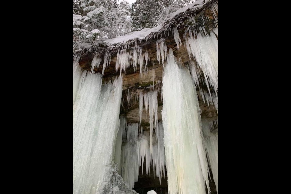 Water dripping from the overhanging rocks creates beautiful ice formations. Supplied photo