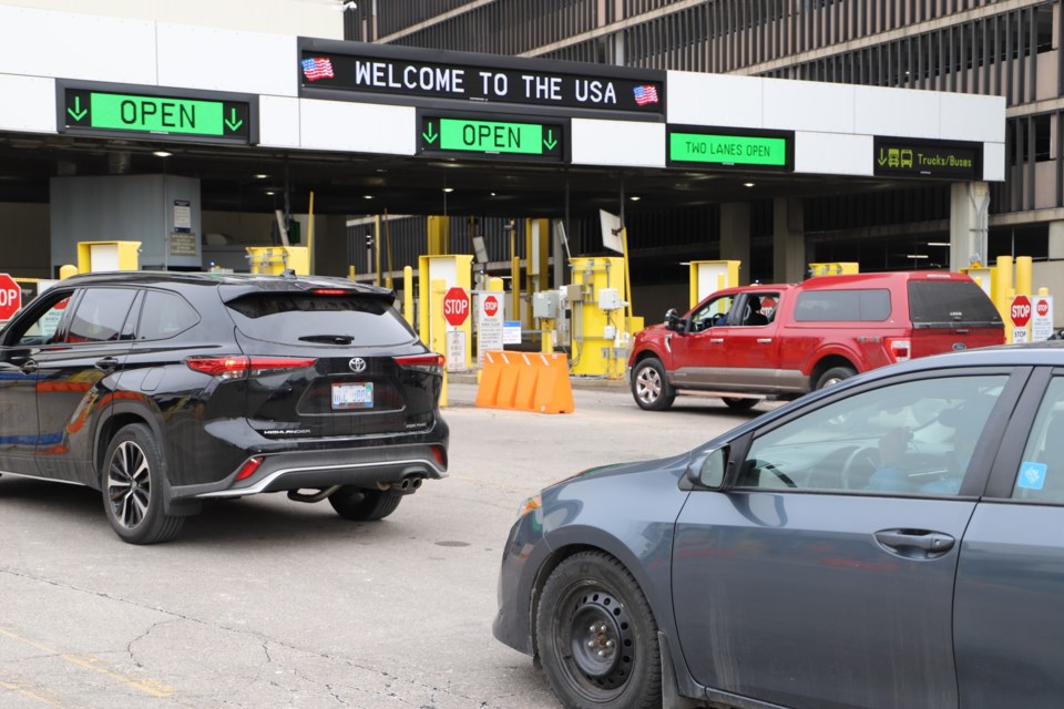 Motorists lined up at the Detroit-Windsor Tunnel waiting to be inspected by U.S. Customs and Border Protection officers