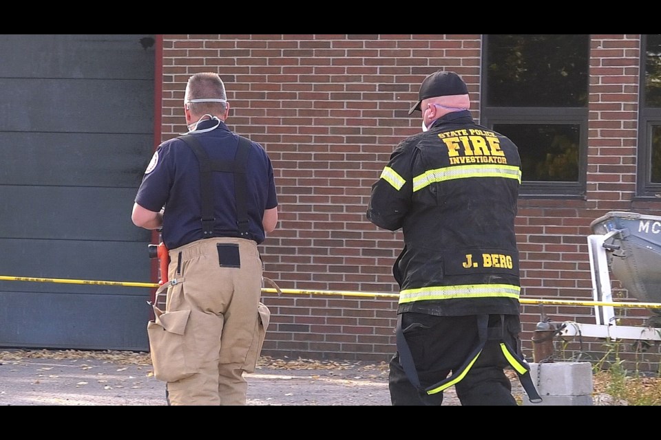 Fire investigators were at the scene this morning to examine the damage and find a cause of the fire at the LSSU Robotics and Engineering Labs,