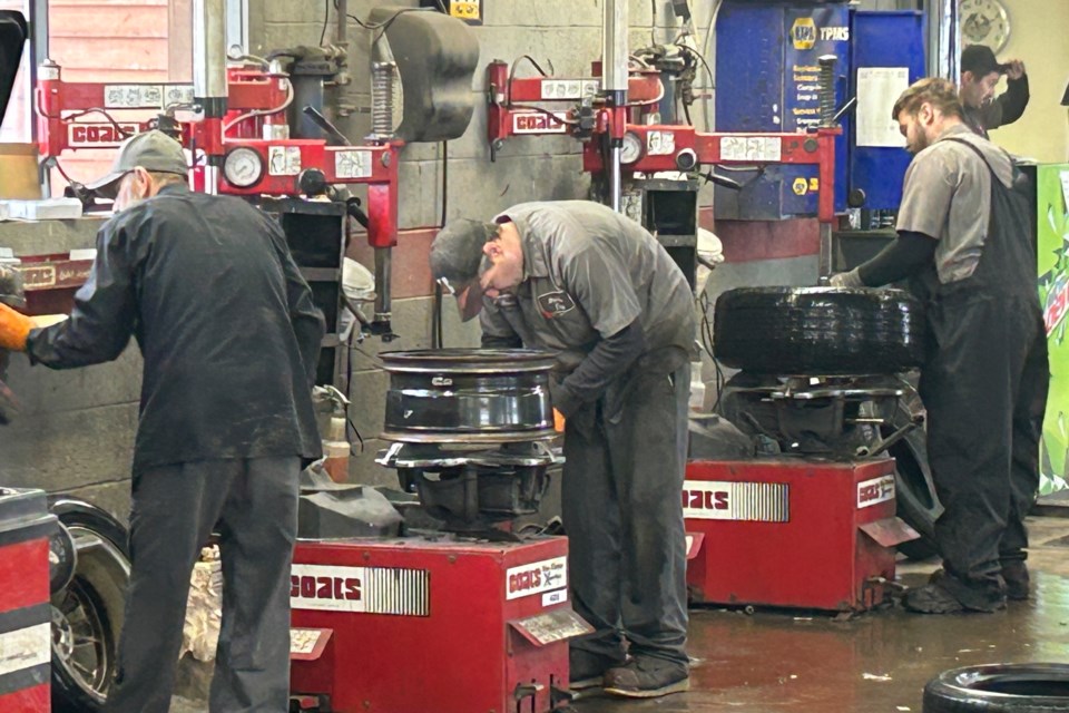 Mark's Tire in Brimley has been non-stop installing snow tires on customer's vehicles Monday and Tuesday.