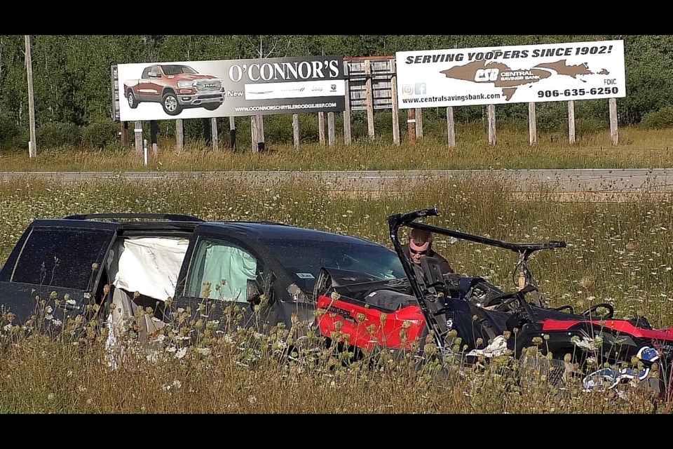 Chippewa County Sheriff Mike Bitnar says a collision between a minivan and an ORV on I-75 near MM 375 killed one person.