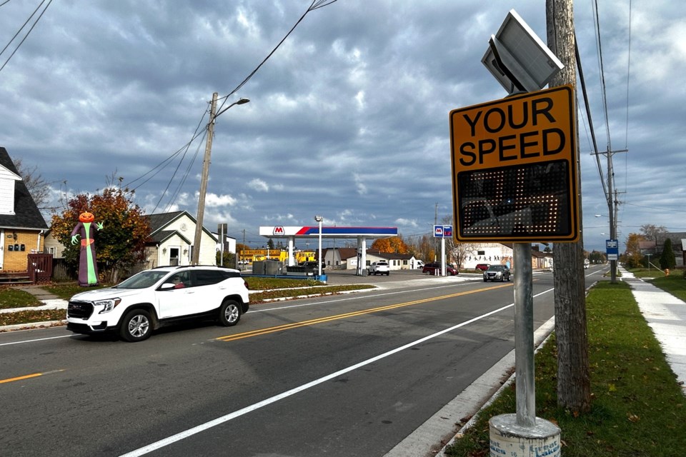 Speed sign shows speed of traffic on Easterday Ave.