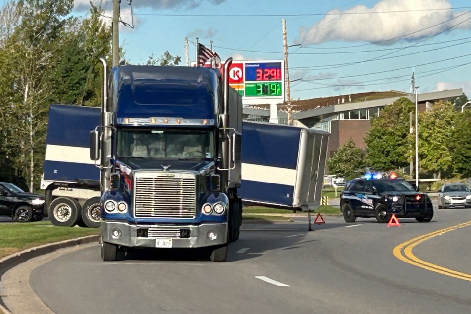 A tandem trailer got separated at the Circle K gas station on W. Portage Ave. around 5:30 p.m.