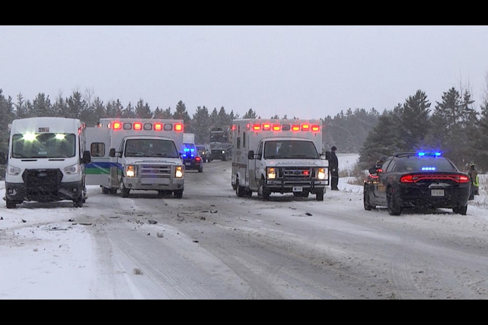 First responders urge people to stay off the roads if they get too bad.  This accident occurred last March on M-129 near M-28.