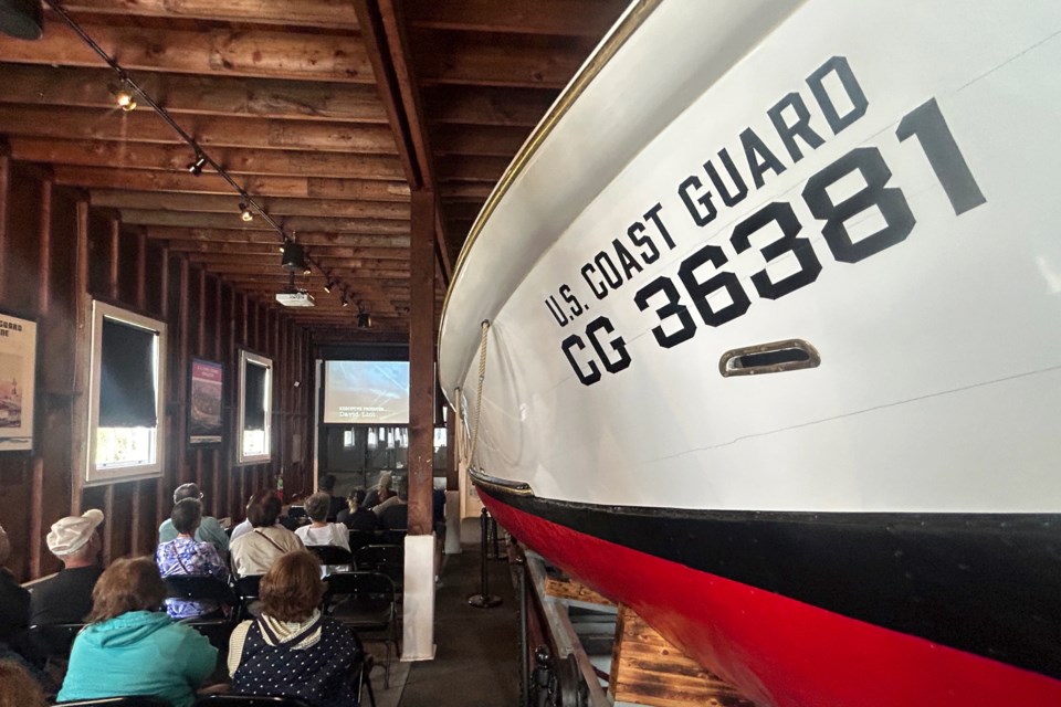 The USCG 36381 proudly sits inside the restored 1923 lifeboat house.