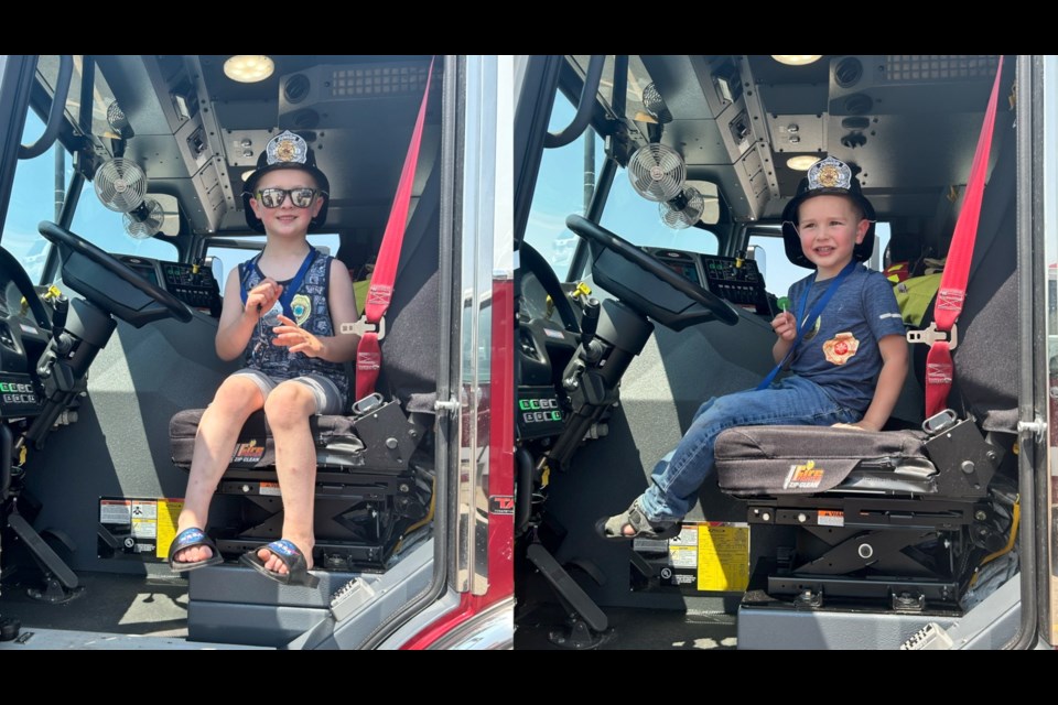 Colton and Kaysn got to sit in a Sault City fire truck.