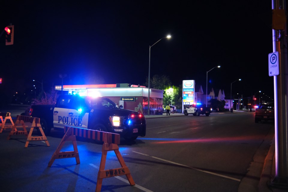 Sault Police blocked off a portion of Wellington Street West shortly before midnight on May 29, 2024.