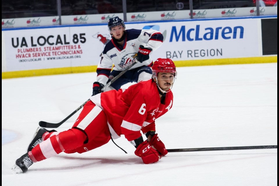 Andrew Gibson of the Soo Greyhounds. Photo by Natalie Shaver/OHL Images