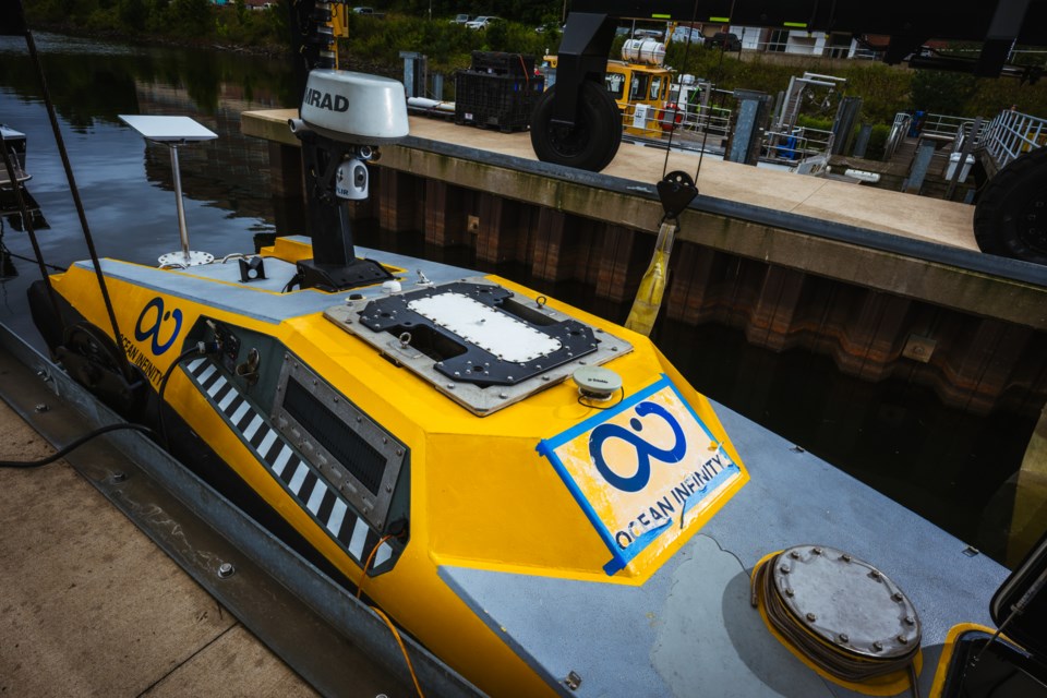 The autonomous surface vessel (ASV) that will conduct large-scale mapping and archaeological exploration in Lake Superior in hopes of finding the wreckage of a 1968 plane crash.