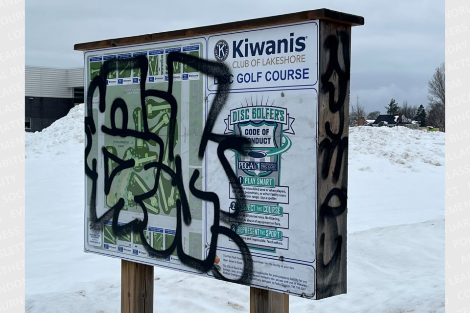 A reader shared their disappointment after capturing spray paint vandalism at the Kiwanis Club of Lakeshore Disc Golf Course over the weekend. 