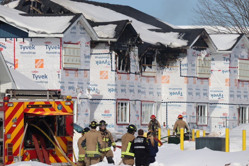 A housing complex in Batchewana First Nation had significant damage to its upper level following a fire on Apr. 1, 2023. 