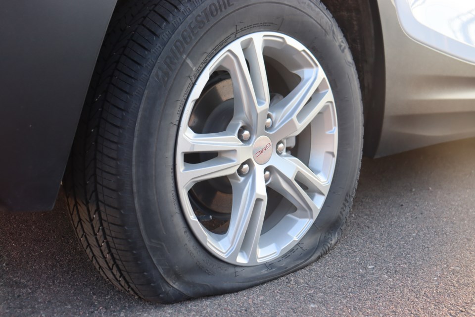 Five vehicles at Deresti Motors on Wellington Street West had every tire slashed in the early hours of April 14, 2024.