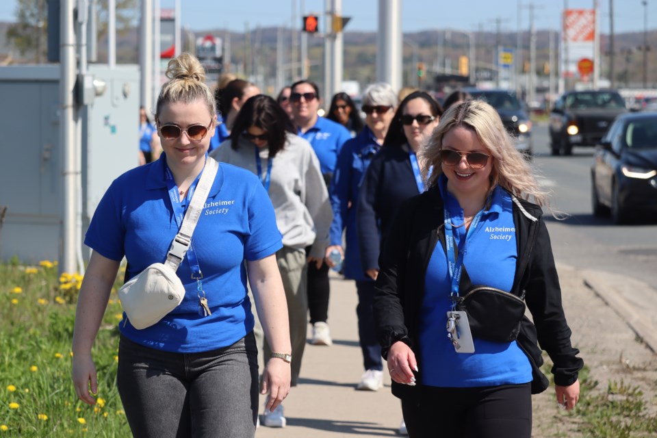 Motorists may have noticed a "Sea of Blue" along Great Northern Road on Wednesday morning as the Alzheimer Society Sault Ste. Marie and Algoma teamed up with RBC for their annual awareness walk