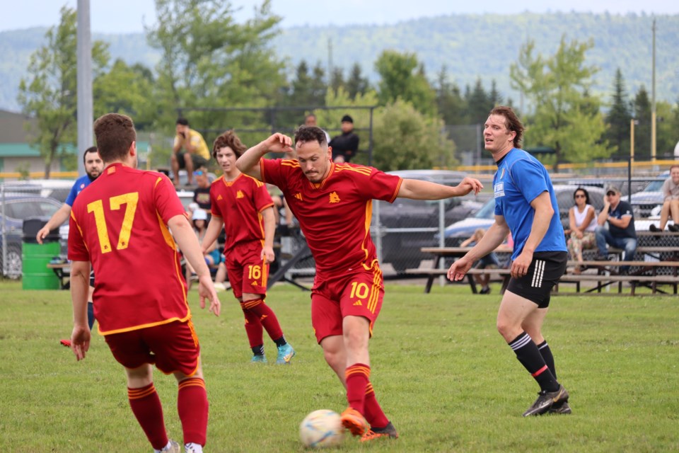 Soccer players hit the field during second annual Coppa Giovanni Charity Tournament at Strathclair Sports Complex on Saturday.