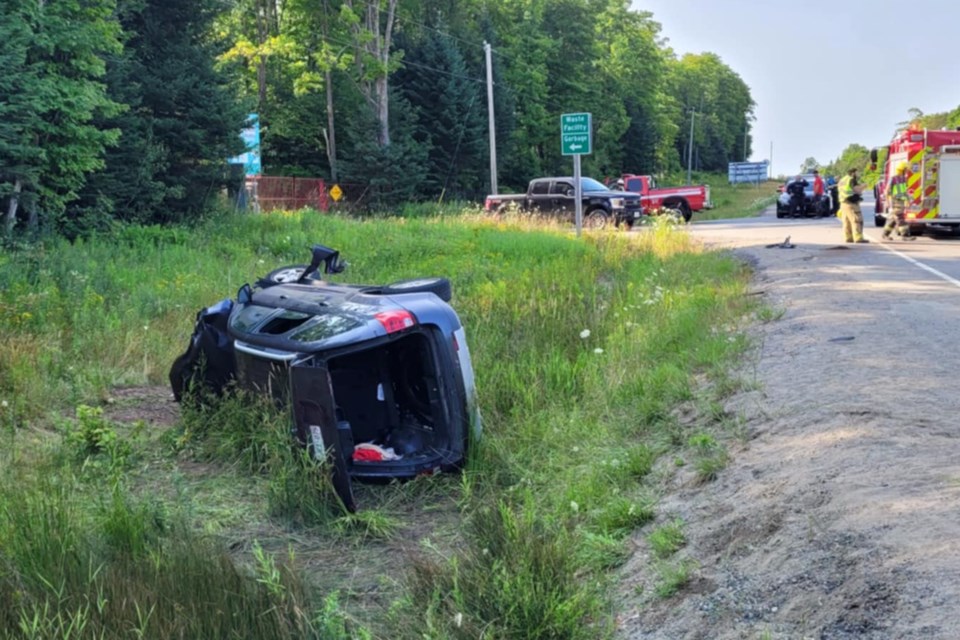 One vehicle rolled off Highway 17 following a two-vehicle collision near Goulais River around 4:30 p.m. on Saturday.