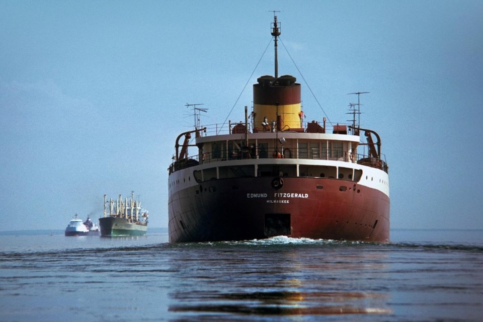 A shot of the Edmund Fitzgerald's stern in the St. Marys River shortly before her sinking on Nov. 10, 1975.