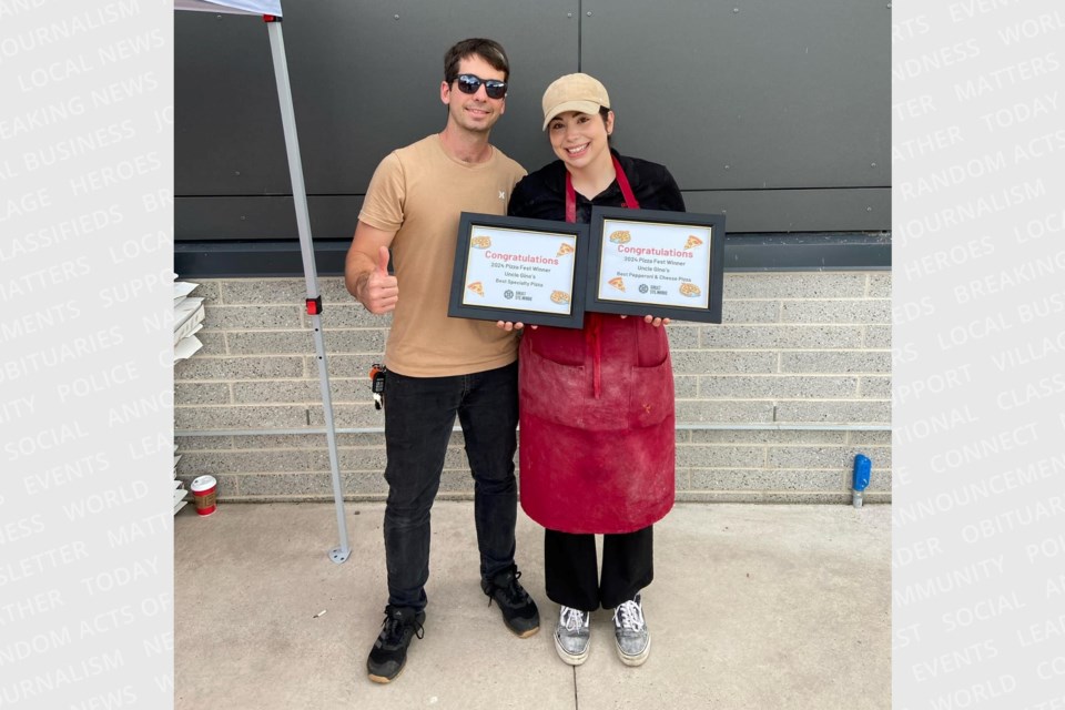 Uncle Gino's Pizzeria owner Katie Hagerman, alongside her husband, Alex, won the Sault's first-ever Pizza Fest at the Downtown Plaza on Aug. 24, 2024; they were awarded for Best Specialty Pizza and Best Pepperoni and Cheese Pizza.