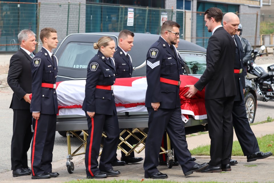 Officers with the Sault Ste. Marie Police Service acted as honour guard during Cst. Orrette Robinson's funeral at St. Luke's Anglican Cathedral on Sept. 16, 2023