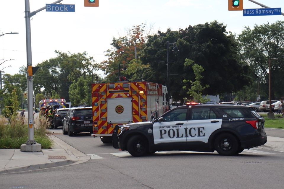 Motorists travelling on Bay Street are being redirected to Brock Street following a two-vehicle collision Wednesday morning.