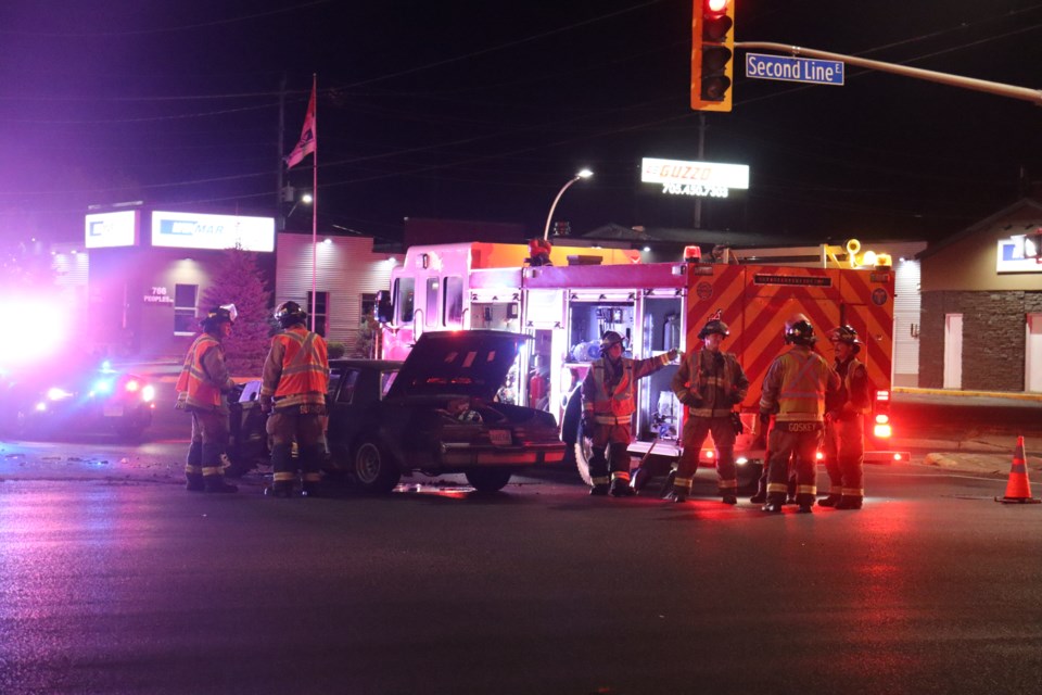 A collision on the corner of Second Line East and Peoples Road slowed traffic Sunday night.